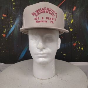 Vintage Wolgemuth Auctions‎ Tan Trucker Hat with Red Logo